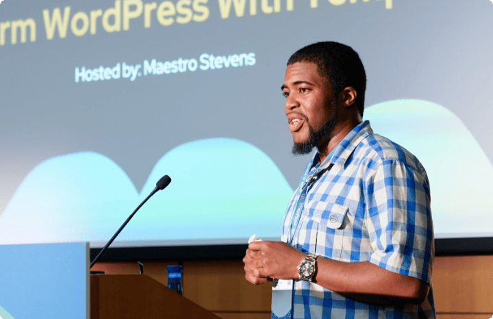 Picture of Maestro Stevens at WordCamp Europe in Athens, Greece 2023