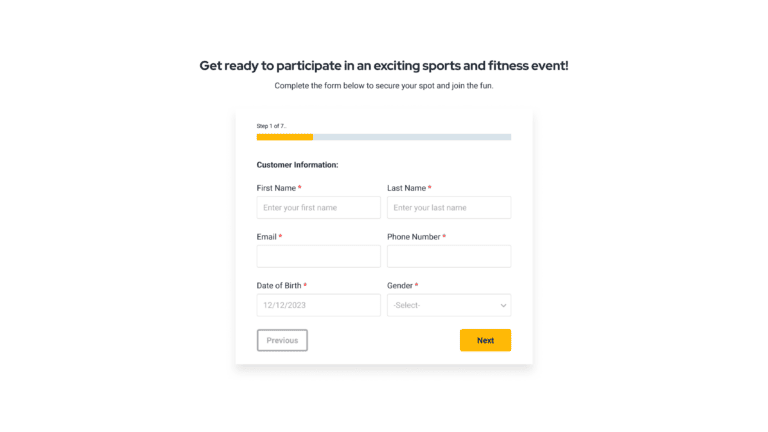 Sports & Fitness – Event registration Form