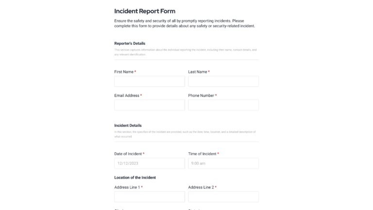 Safety – Incident Report Form