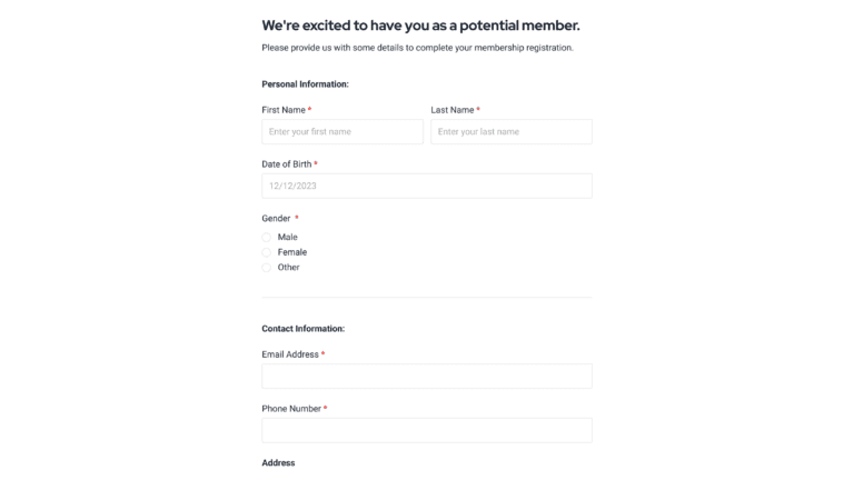 Sports & Fitness – Membership registration Form