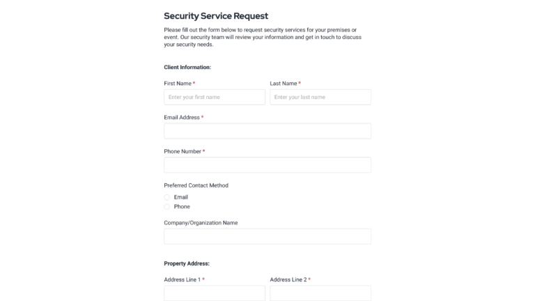 Safety – Security service request Form