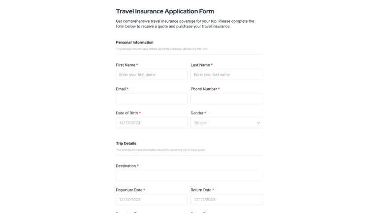 Travel – Travel insurance Form