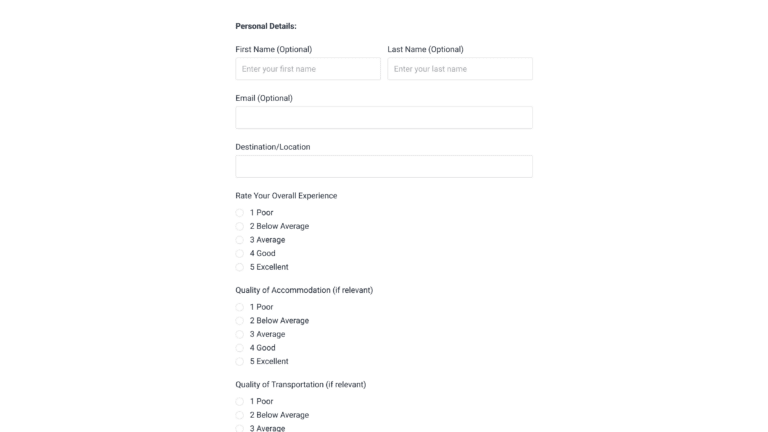 Travel – Traveler Feedback Form